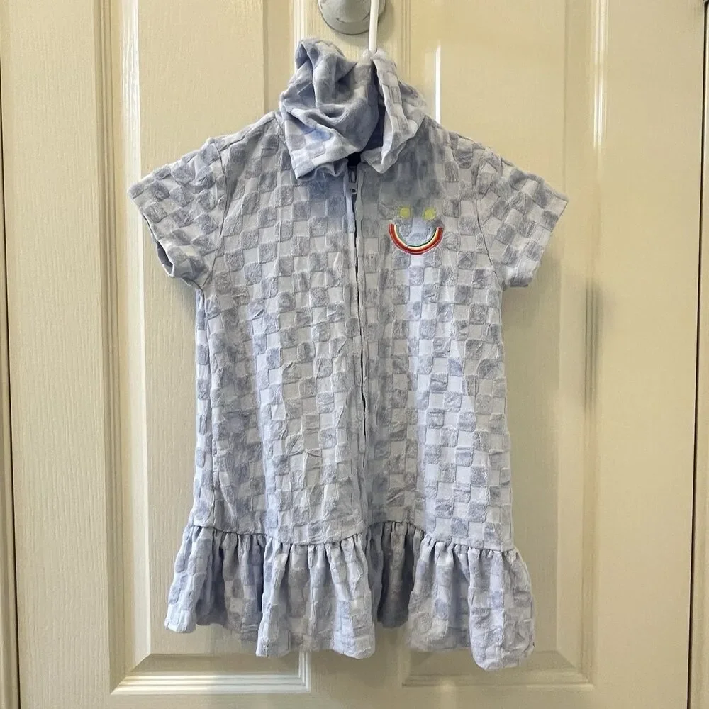 Andy & Evan Purple Checker Terry Hooded Cover-Up Zip-Up Rainbow Girls Size 4T
